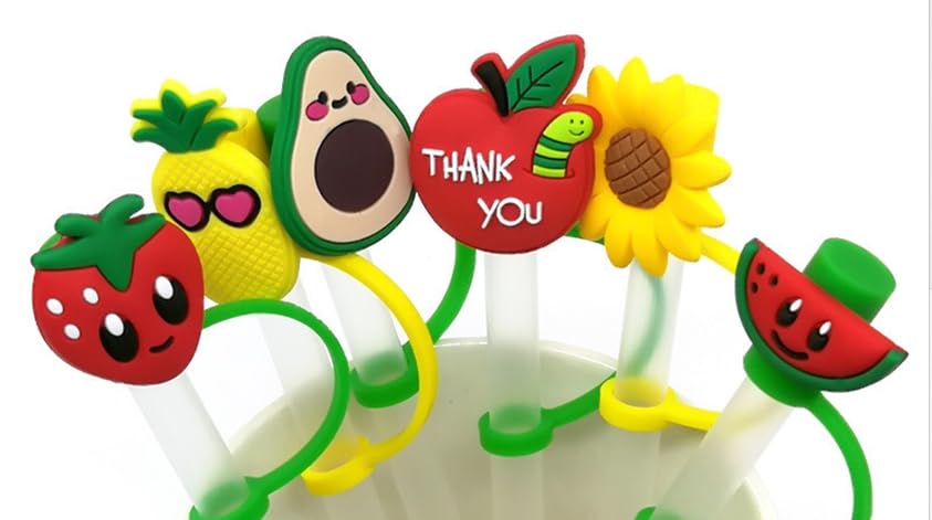 Yellow Lemon Straw Cap, 8mm, Cute Silicone Straw Covers Cap for Stanley Cup, Dust-Proof Drinking Straw Reusable Straw Tips Lids Drinking Straw Dispensers (HD579)