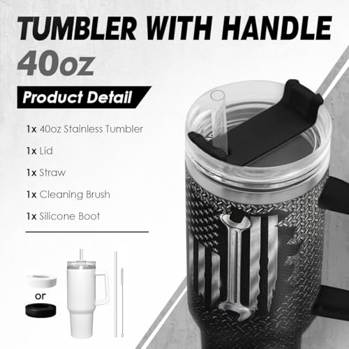 Image of SANDJEST Mechanic Gift for Men, 40oz Stainless Steel Insulated Coffee Tumbler With Lid & Straw, Travel Mug Gift for Dad Husband, Christmas Birthday Father's Day