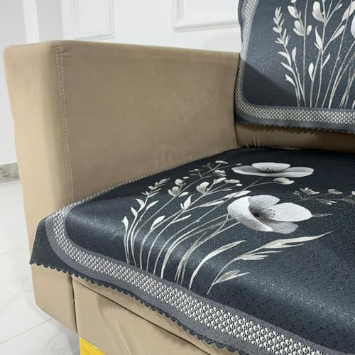 Image of Homerz Premium Waterproof Jasmine Joe Sofa Seat Cover - Floral Printed Sofa Protector | Non-Slip, Washable & Durable Sofa Protector (Grey, 1 Seater with Back)