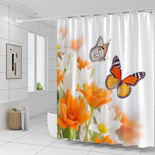 Save 41% on Orange White Floral Shower Curtain Set - Image 5