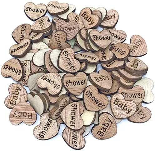 50x Baby Shower 15mm Hearts Wooden Shabby Chic Craft Scrapbook Embellishments Vintage Confetti Heart