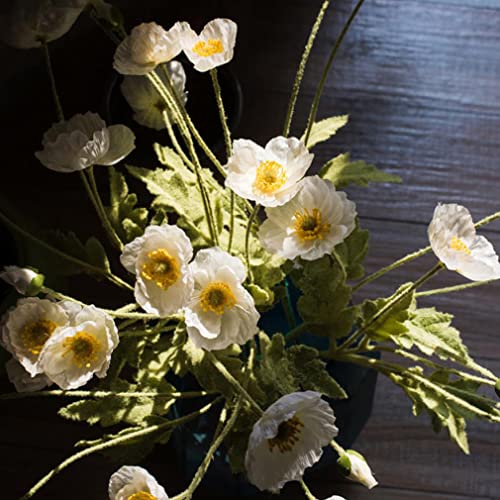 DUYONE Artificial Flowers 6 Stems Poppy Silk Bouquet,for Wedding Home, Party Decoration,Table Centerpiece Arrangement(White) - Image 3
