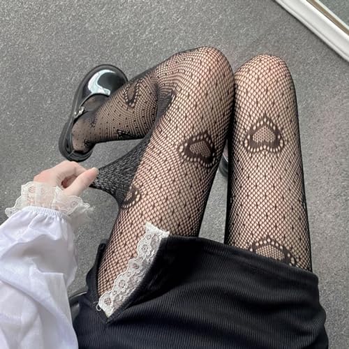 Image of Y2K Patterned Sheer Tights for Women Gothic Punk Thigh High Pantyhose Harajuku Lolita Bandage Fishnet Stockings