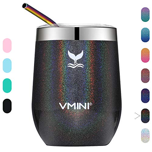 Vmini 12oz Wine Tumbler - Vacuum Insulated Stainless Steel, Travel Mug Stemless Coffee