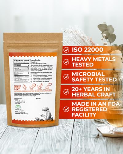 Image of 4 oz. Sea Buckthorn Berry Herbal Tea (Hippophae rhamnoides) - 113g Dried Sea Buckthorn Berries Te de Espino Amarillo