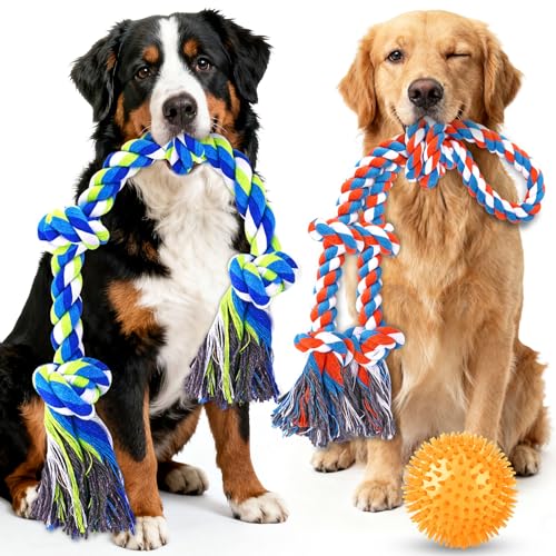 Tough-Dog-Toys-for-Aggressive-Chewers--3-Pack-Tough-Chew-Toys-for-Large-Dogs-Strong-Rope-Toys-Ideal-for-Tug-of-War-Teeth-Cleaning Tough Dog Toys for Aggressive Chewers – 3 Pack Tough Chew Toys for Large Dogs, Strong Rope Toys Ideal for Tug-of-War & Teeth Cleaning - Image 1
