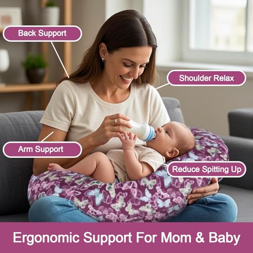 Image of x-vesolje Nursing Pillow, Breastfeeding Pillow with Removable Cover, Ergonomic Breast Feeding Pillow, Baby Feeding Support Pillow for Mom Easier Breastfeeding- Original Size /Butterfly