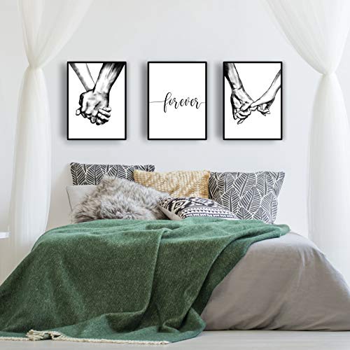 Hands Forever Framed Canvas Wall Art For Bedroom Ready To Hang 12"X16" X3 Panels, Black Frame Prints For Couples Love Drawing Artwork Wall Pictures For Bedroom Decor, House Decorations Living Room #TOP3