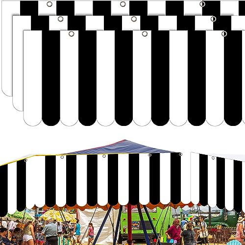 Image of Preboun 3 Pcs Carnival Awning Decorations Tent Circus Hanging Decorations Carnival Banner Concession Stand Sign Canopy Awning for Pirate Summer Party, 9.84''x78.74'' (Black and White)