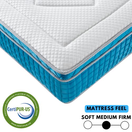 Rucas-King-Size-Mattress-in-a-Box-13-Inch-Pillow-Top-Gel-Memory-Foam-Hybrid-MattressPocket-Spring-Firm-with-5-Zone-for-Back-Pain-ReliefIce-Silk-Fabirc10-Year-Support