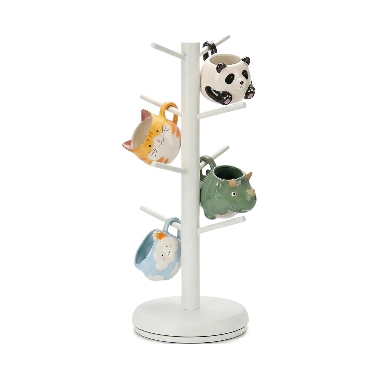 MFWHEFJ Mug Tree 360° Rotating 8 Hooks Coffee Cup Holder for Counter, Mug Rack Standing for Kitchen Countertop Home (Brown)(White)