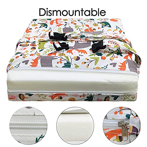 Sitzerhöhung Stuhl, Segeltuch Karikatur Waschbar 2 Gurte Sicherheitsschnalle Sitzerhöhung Kinder für Esstisch, Tragbares Boostersitze (Weiß-Tiere)