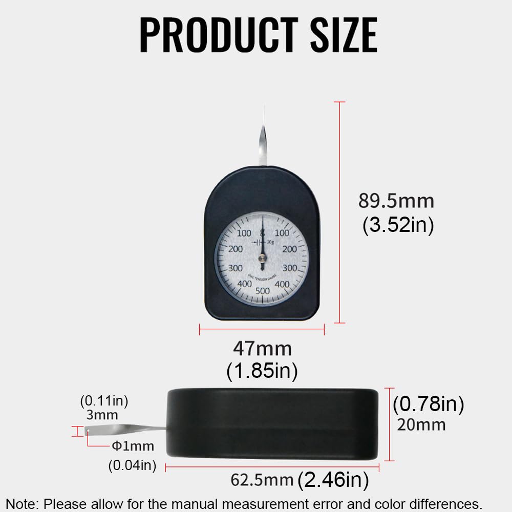 ATG-500-1 Medidor de tensión de dial Probador Medidor de tensión Unidad de medidor de fuerza Gram Probador de presión 300G Medidor de tensión analógico Probador de medidor de tensión…