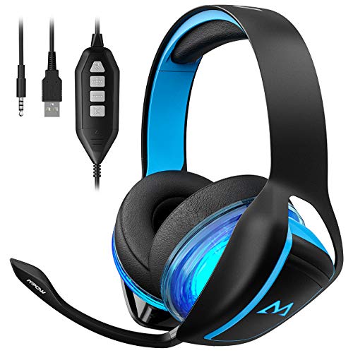 Mpow Gaming Headset, Truly 7.1 Surround Sound, with Mic, Super Control Box, Over-Ear Gaming Headphone for PC, PS4, Xbox One (Blue)