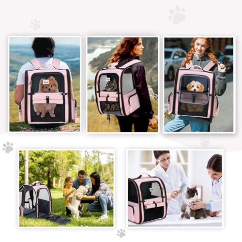 Image of Large Cat Backpack Carrier Expandable Pet Carrier Backpack for Small Medium Cats Fit Up to 18 Lbs, Foldable Puppy Backpack Carrier for Travel, Hiking (Pink, 12.6 inch L x 11.2 inch W x 16.5 inch H)