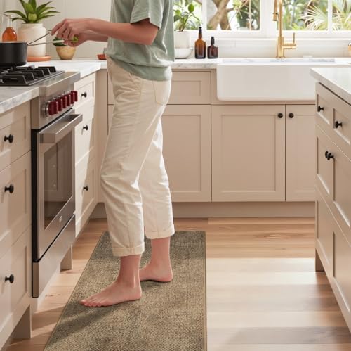 GENIMO Kitchen Mats for Floor 2PCS, Washable Absorbent Runner Rugs for Kitchen, 17.3"x47"+17.3"x30", Cushioned Non Slip Kitchen Rugs for Kitchen Floor,Standing Mat Rug for Home, Sink, Laundry, Jute