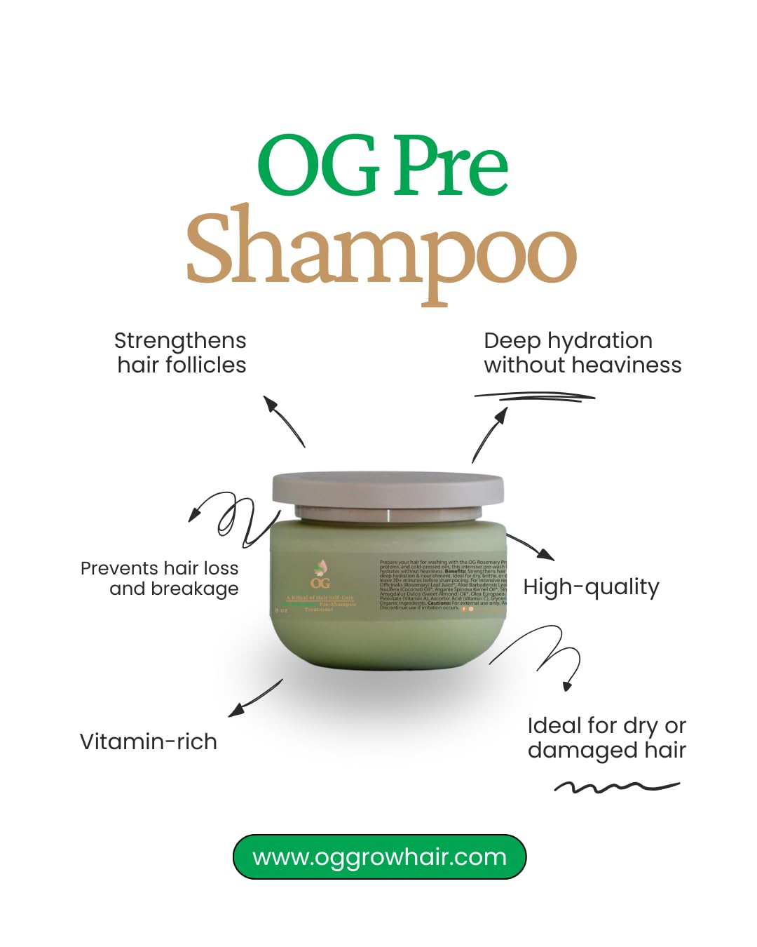 OG Pre-Shampoo Treatment for Dry and Damaged Hair, 8 oz, Deep Hydration Formula with Vitamins, Strengthens Hair Follicles