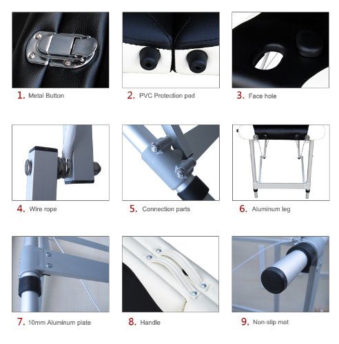 BTM) Deluxe Lightweight Portable Professional Massage Table SALON Beauty Couch Bed Spa Tattoo Physiotherapy Folded 3 Section with Headrest Arm support and free Carrying Bag Black (Upgrade-213CM) - Image 6