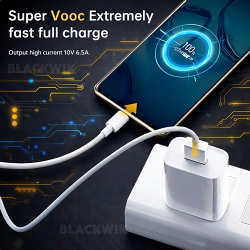 Image of Blackwik 100W Support SuperVOOC /SuperDart USB to Type C Fast Charging Cable Compatible with Realme 12 Pro+, 11 Pro+, 11, 10, 9 Pro, Narzo 60 Series, XT (65W Dart Support, White, Durable)