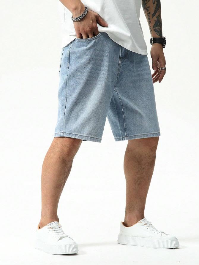 Image of GRECIILOOKS Men's Denim Cotton Shorts | Stylish Summer Bottoms | Trendy Streetwear Half Pant | Comfortable Slim Fit Apparel | Casual Outdoor Outfit | Modern Urban Look