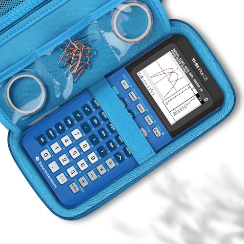 RAIALL Graphing Calculator Case for Texas Instruments TI-84 Plus CE/TI-84 Plus/TI-83 Plus CE Color Calculators, Durable Travel Storage Carrying Box Holder Protective Bag for Cables, Pens, Bionic Blue