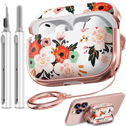 Image of Inesore for AirPods Pro 3 Case Cover 2025 with Lock-White Peony | Two-Piece Design,with Gold Keychain & Clean Pen, As Phone Stand,Support Wireless Charging,Cute Luxury Case for Women Girly