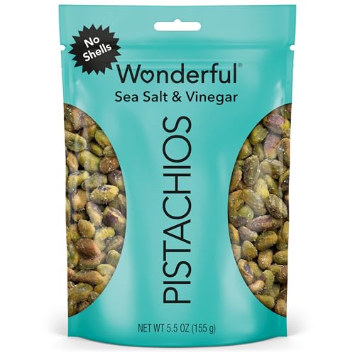 Wonderful Pistachios No Shells, Sea Salt & Vinegar Nuts, 5.5 Ounce Resealable Bag, Protein Snacks, Vegan Snacks, Healthy Snacks for Adults