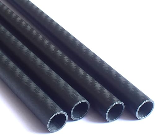 4 tubos de fibra de carbono, 0.472 in x 0.394 in x 8.661 in 3K envueltos en rollo 100% puro redondo hueco tubo de carbono de sarga mate