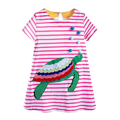 KISSOURBABY Little Girls Soft Summer Cotton Short Sleeve Dresses T-Shirt Casual Cartoon Dress