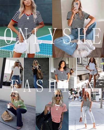 ONLYSHE Womens Short Sleeve Shirts Casual Crewneck Tops Tshirt Basic Tees Summer Fashion Strpied Clothes Outfits Tunic4