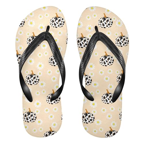 Burbuja Pumpkins with Cow Print Flip Flops for Women Men, Soft Thong Sandals Rubber Slippers for Pool Beach Essentials