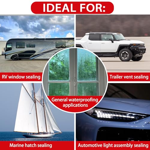 Image of Black Butyl Seal Tape - Repair Rv Window Sealing Tape Waterproof RV & Marine Sealant for Windows, Vents & Roofing 1 Seal- Butyl Foamcore Roll 13'x 5 /16 inch