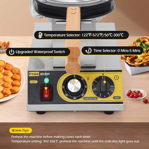 Image of Dyna-Living Bubble Waffle Maker 1400W Commercial Bubble Waffle Iron