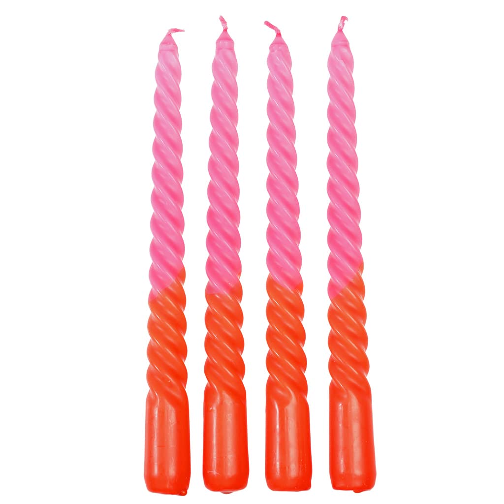 Rex London Orange,Pink Dip Dye Spiral Candles Pink And Orange (Set Of 4)