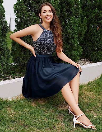 Image of Dressystar Women's Short Sequin Chiffon Halter Homecoming Cocktail Party Dress