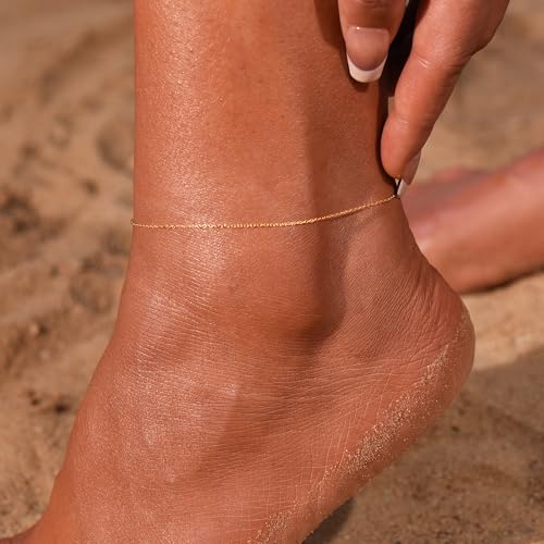 MOLEVY Elegantly Dainty 18K Gold Plated Ankle Bracelets for Women - Adjustable Waterproof Chain Anklets for Everyday Wear and Gift-Giving - Image 2