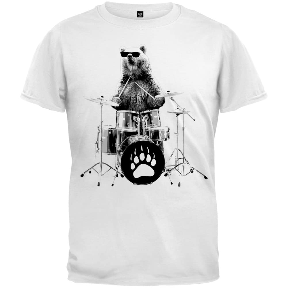 Animal World Bear Drummer Youth T-Shirt - X-Large(18) White