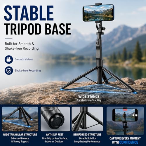 Image of HIFFIN H16 Creator Tripod Selfie Stick with Bluetooth Remote, 157cm Extendable Mobile Stand for Reels, Vlogging, YouTube & Travel Video Recording, Tripod Compatible with iPhone & Android