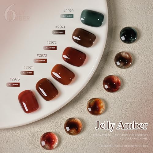 Image of GAOY Jelly Dark Green Brown Gel Nail Polish Set, 6 Transparent Colors Sheer Red Fall Colors Soak Off UV Light Cure Gel Polish Kit for Salon and Nail Art DIY at Home