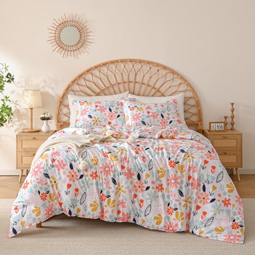 Image of Yibeizi Girls Floral Full Size Kids Comforter Set Boho Bedding