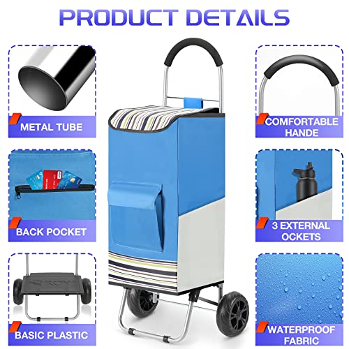 WONSEFOO Einkaufstrolley, Klappbarer Trolley Einkaufstrolley bis 50kg Einkaufswagen Wasserdichter 75L Shopping Trolley… – Bild 5