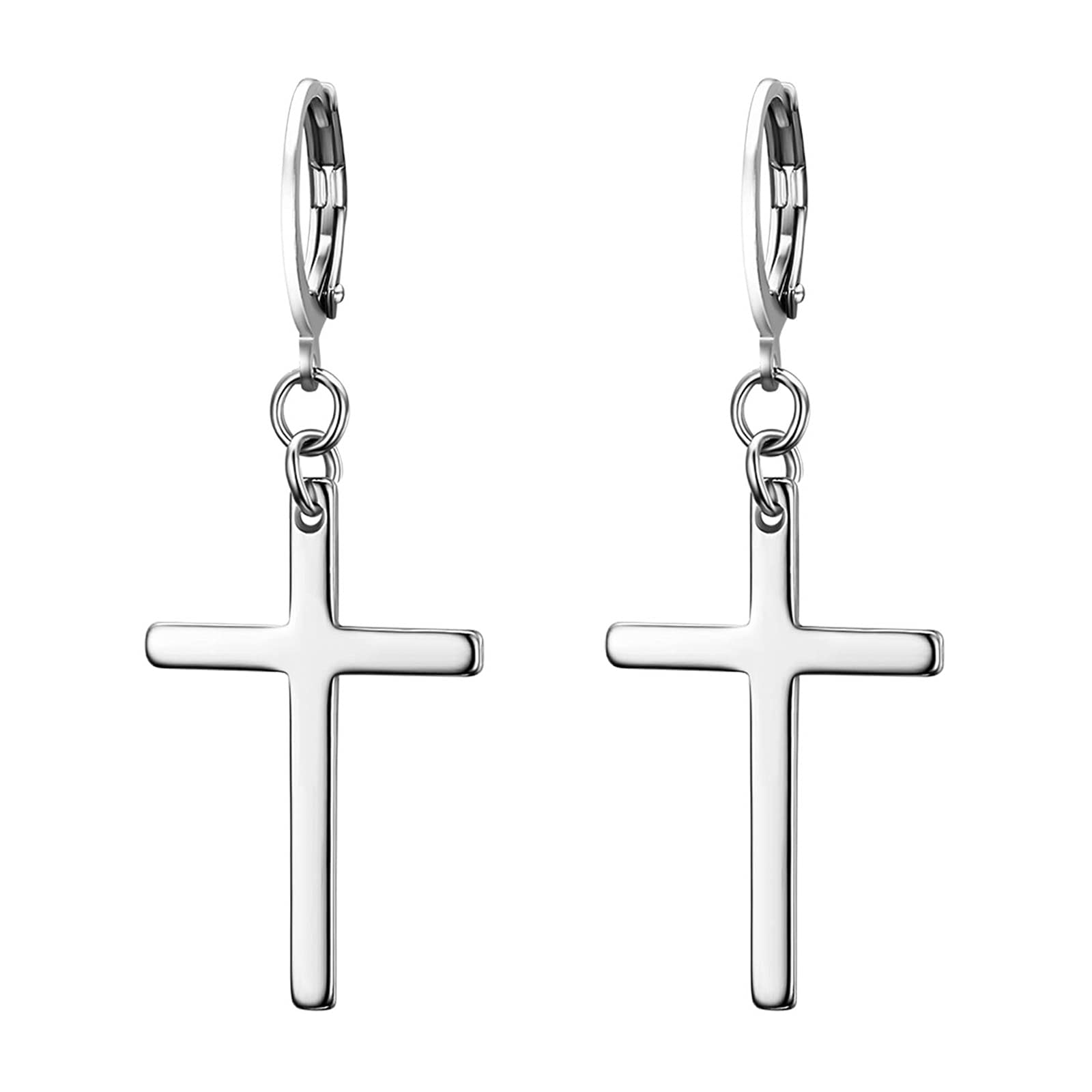 Cross Earrings for Women Men Colour Silver/Gold/Black Stainless Steel Piercing Earrings Simple Classic Style, Stainless Steel, without stone-image-38