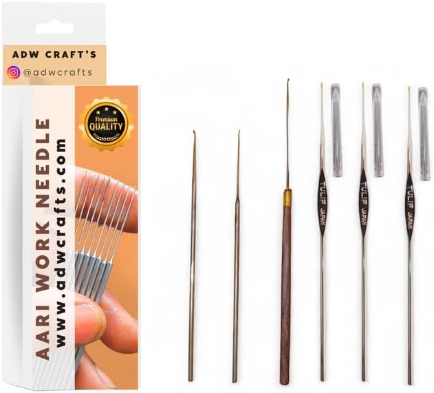 Aari & Tulip Needle Combo Pack – 6-Piece Set for Beads, Zardoshi, Thread Work – Includes Tulip Size 14, 23, 24 – Embroidery & Aari Craft Kit