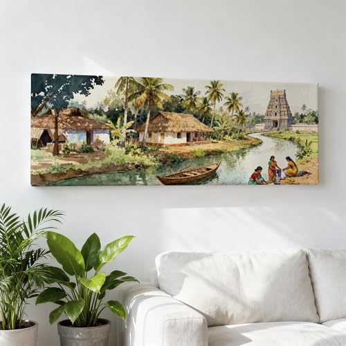 Image of SoulAbiti South India Rural Culture Unframed 36x14 inches Rolled Canvas Wall Expressionism Art UV Print Painting for Living Room, Bedroom & Office Decor Premium Gloss Vivid Fade-Resistant Print