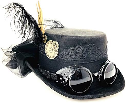 STORM BUY ] Steampunk Style Women/Girl Black Top Hat Feather Halloween Costume Cosplay Party with Goggles
