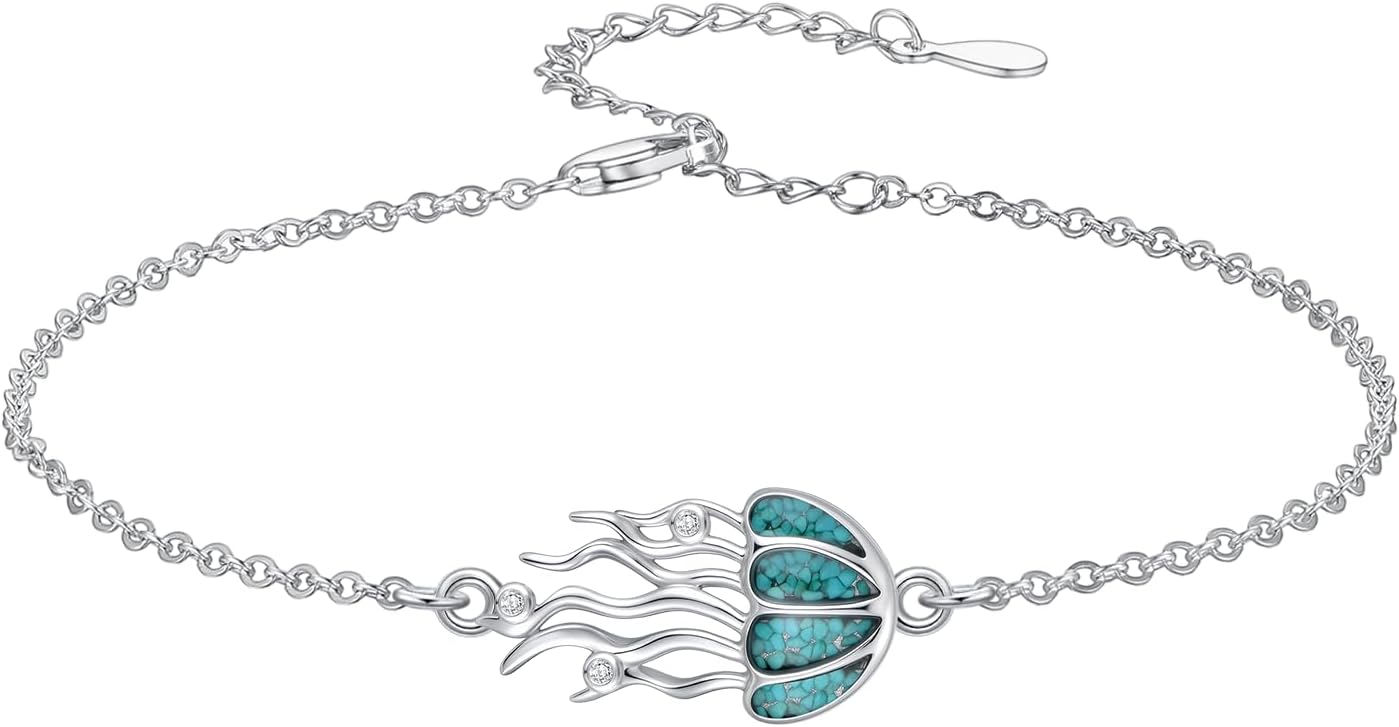 Ocean Bracelet 925 Sterling Silver Turquoise Sea Animal Link Bracelet Beach Themed Jewelry Gifts for Women - Image 7