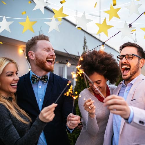 Image of 24PCS Star Cutouts, Double Printed Paper Stars Cutouts, 6 Inch Cardboard Star Cutouts, Glitter Stars Decorations for Christmas Wedding Movie Night Classroom Wall Party Supplies, Gold Silver