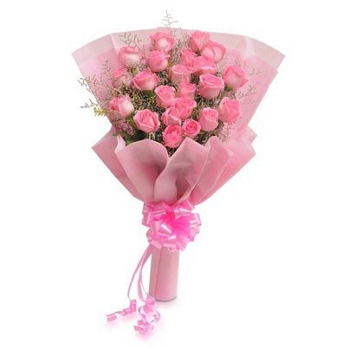 Fresh Flowers Bunch of 21 Pink Roses in Stylish Pink Paper Packing Hand Tied with Ribbons || TFM-image-6