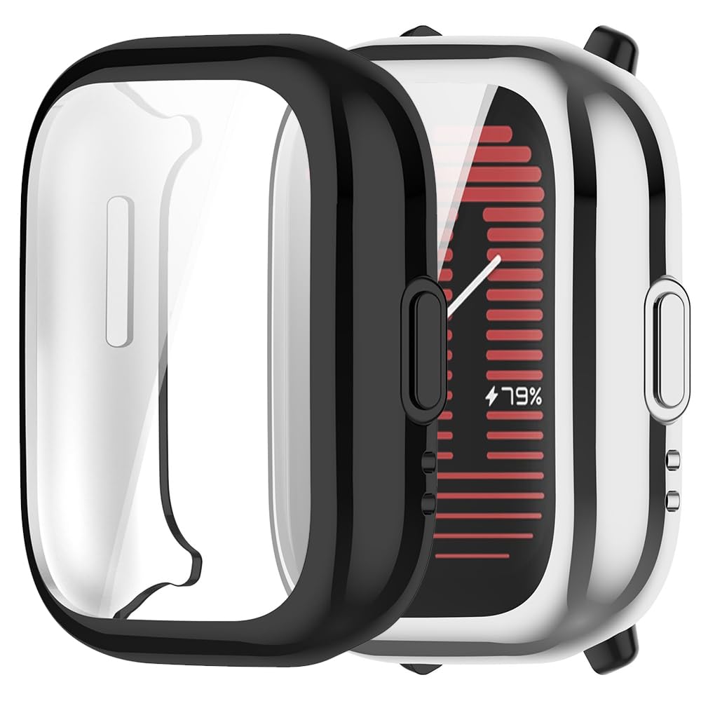 Compatible con estuche protector Amazfit active-, protector de pantalla de TPU flexible de protección completa, estuche protector de pantalla antirrayas con -Negro plateado