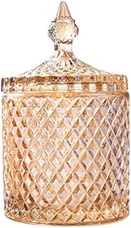 DOITOOL Crystal Glass Candy Jar with Lid Decorative Candy Dishes Jar Sugar Cube Bowl Storage Container Home Decor Size S (Amber Color)